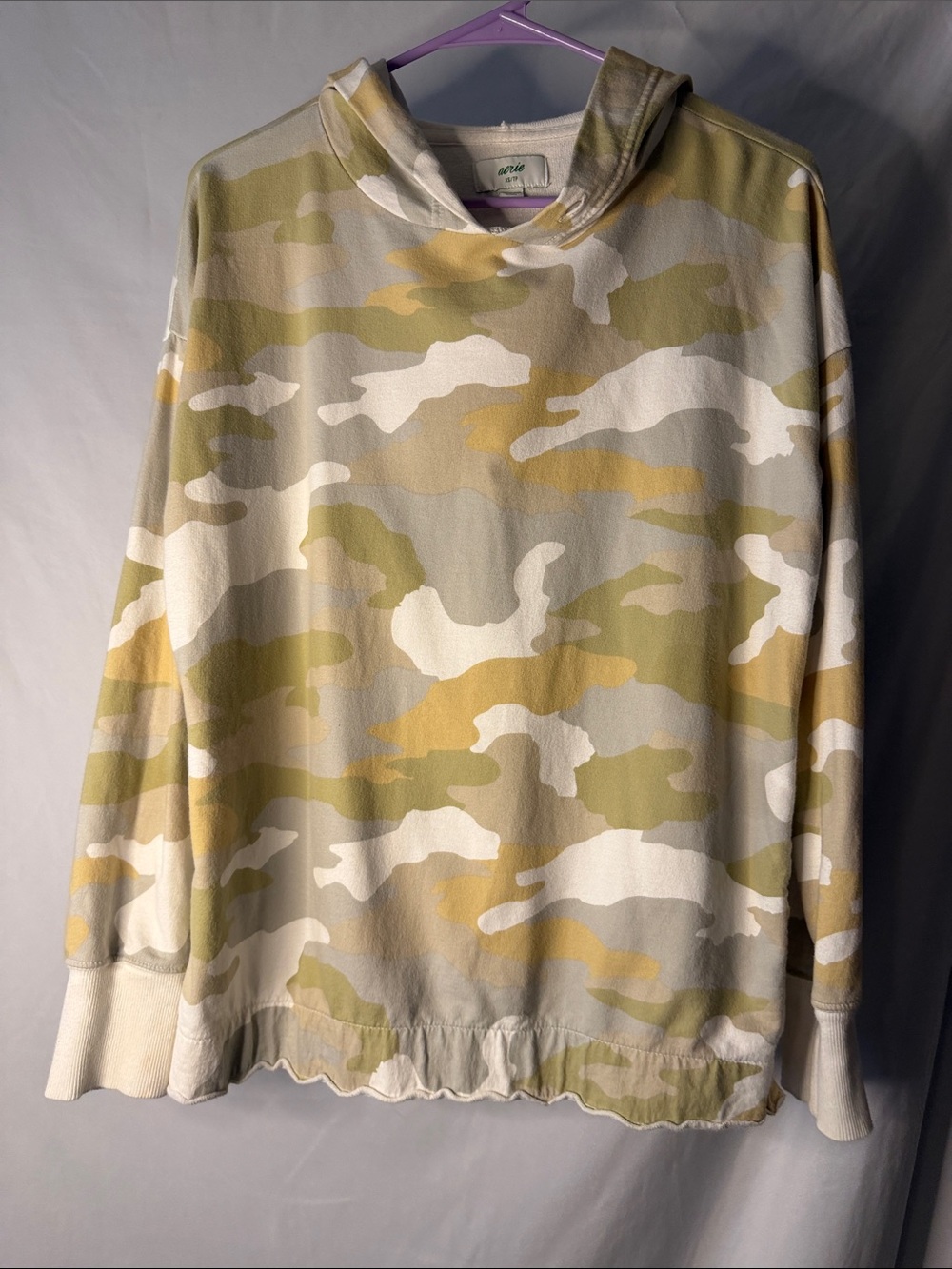 aerie Cowl-Neck Camouflage Sweater in White, Olive & Yellow